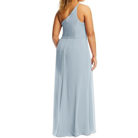 NWT After Six 1544 Size 18 R1 Mist Light Blue Thin One Shoulder Maxi Dress Crepe - Picture 2 of 11